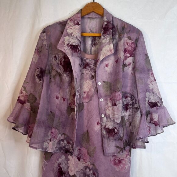 R&M Richards Fairy Core Whimsical Floral Crinkle Maxi Dress & Jacket Size LGP* - Picture 7 of 9